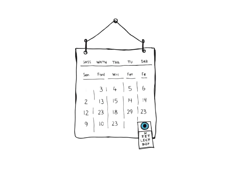 Hand-drawn calendar with an eye chart