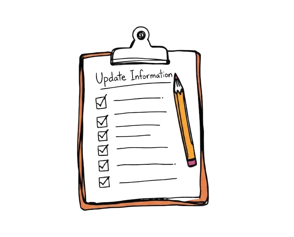 Hand-drawn clipboard being updated with a pencil